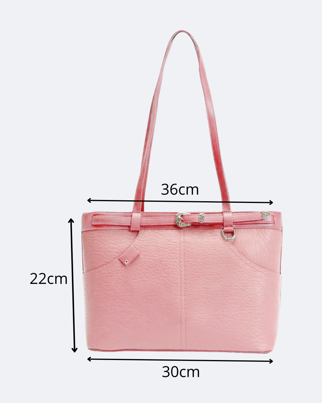 Cartera espaciosa tipo bolso con detalles en plateado