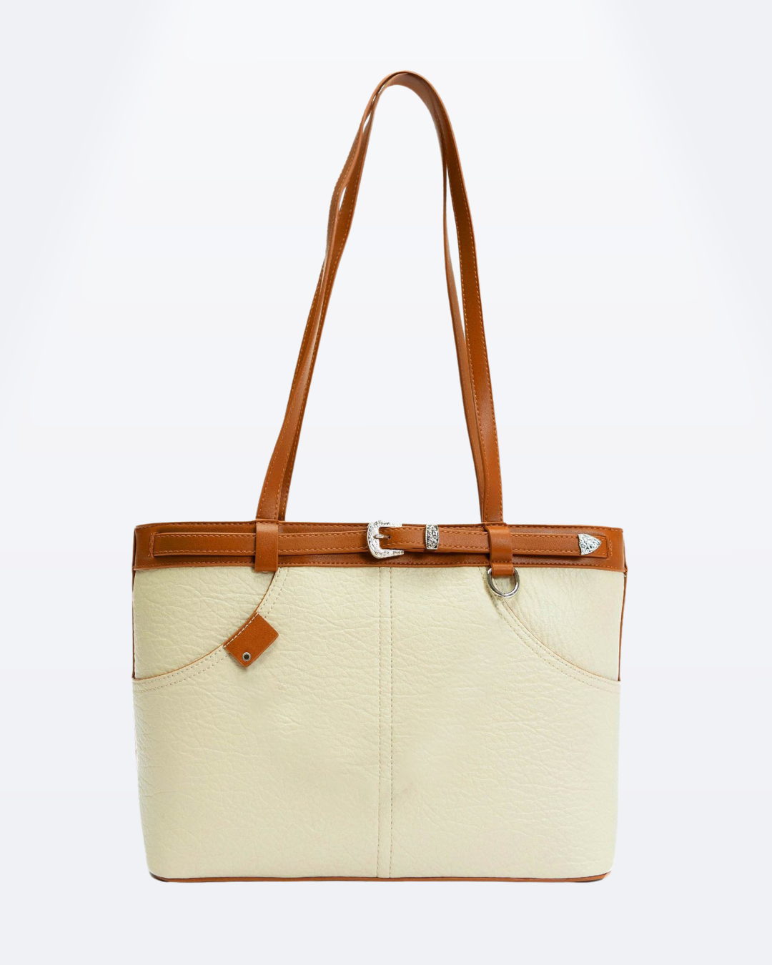 Cartera espaciosa tipo bolso con detalles en plateado