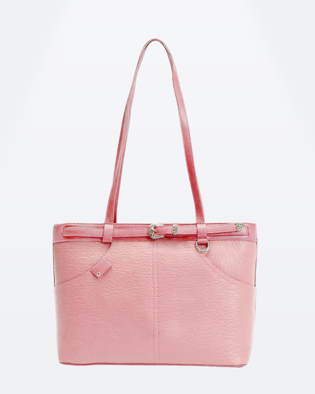 Cartera espaciosa tipo bolso con detalles en plateado