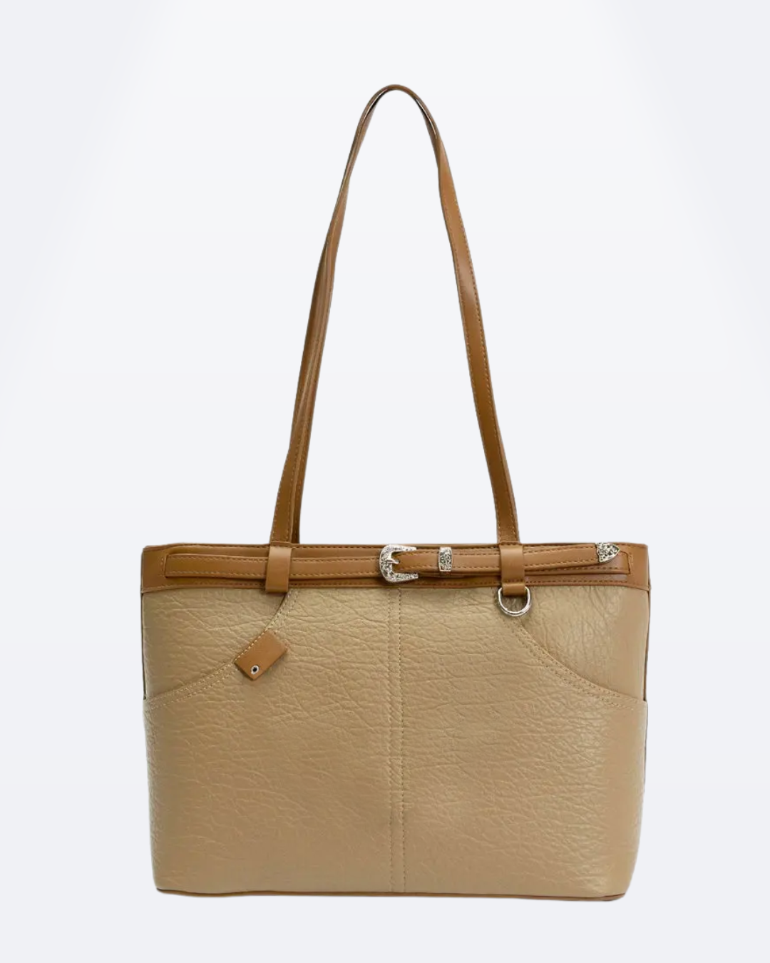 Cartera espaciosa tipo bolso con detalles en plateado