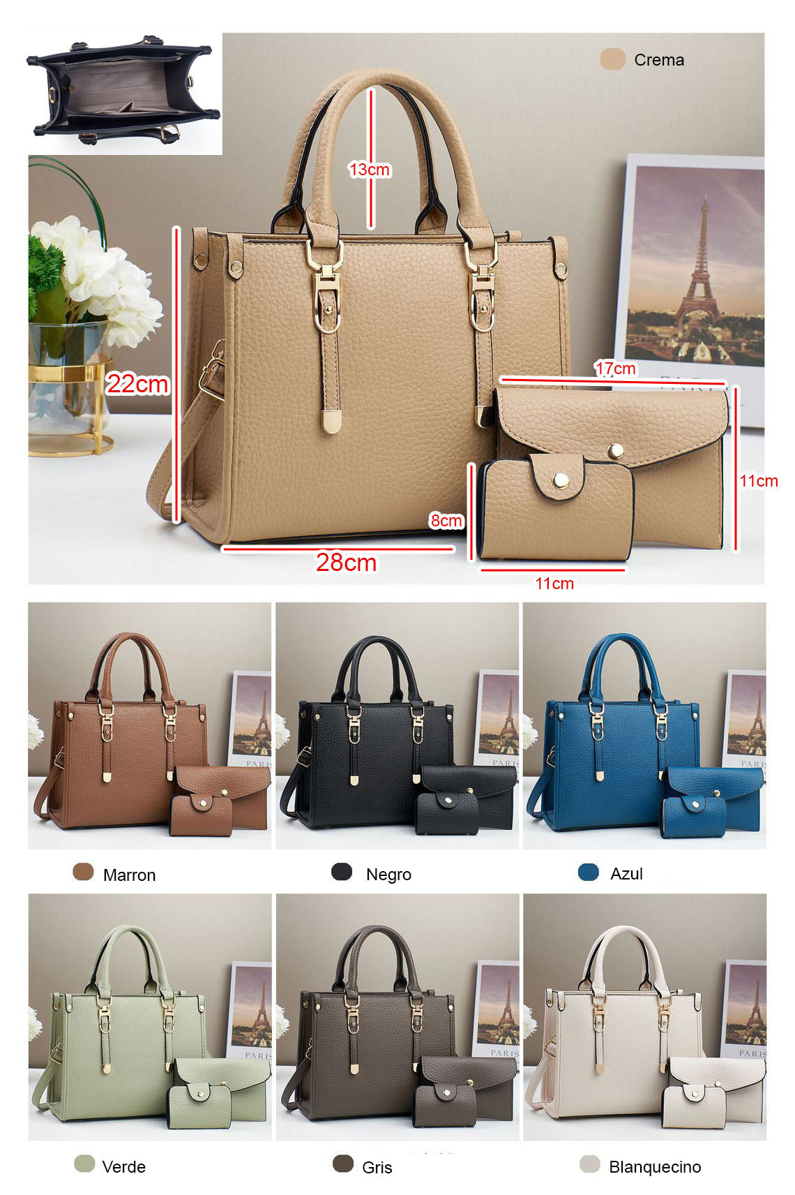 Combo mediano de tres piezas, carteras con sobre y tarjetero