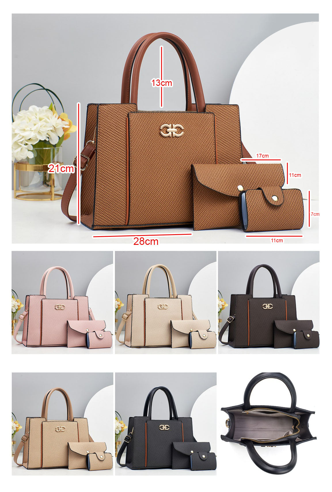 Combo tres piezas, carteras con sobre y tarjetero