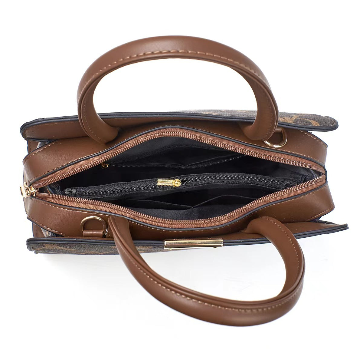 Bolso medianao con estructura rectangular, doble asa y correa ajustable