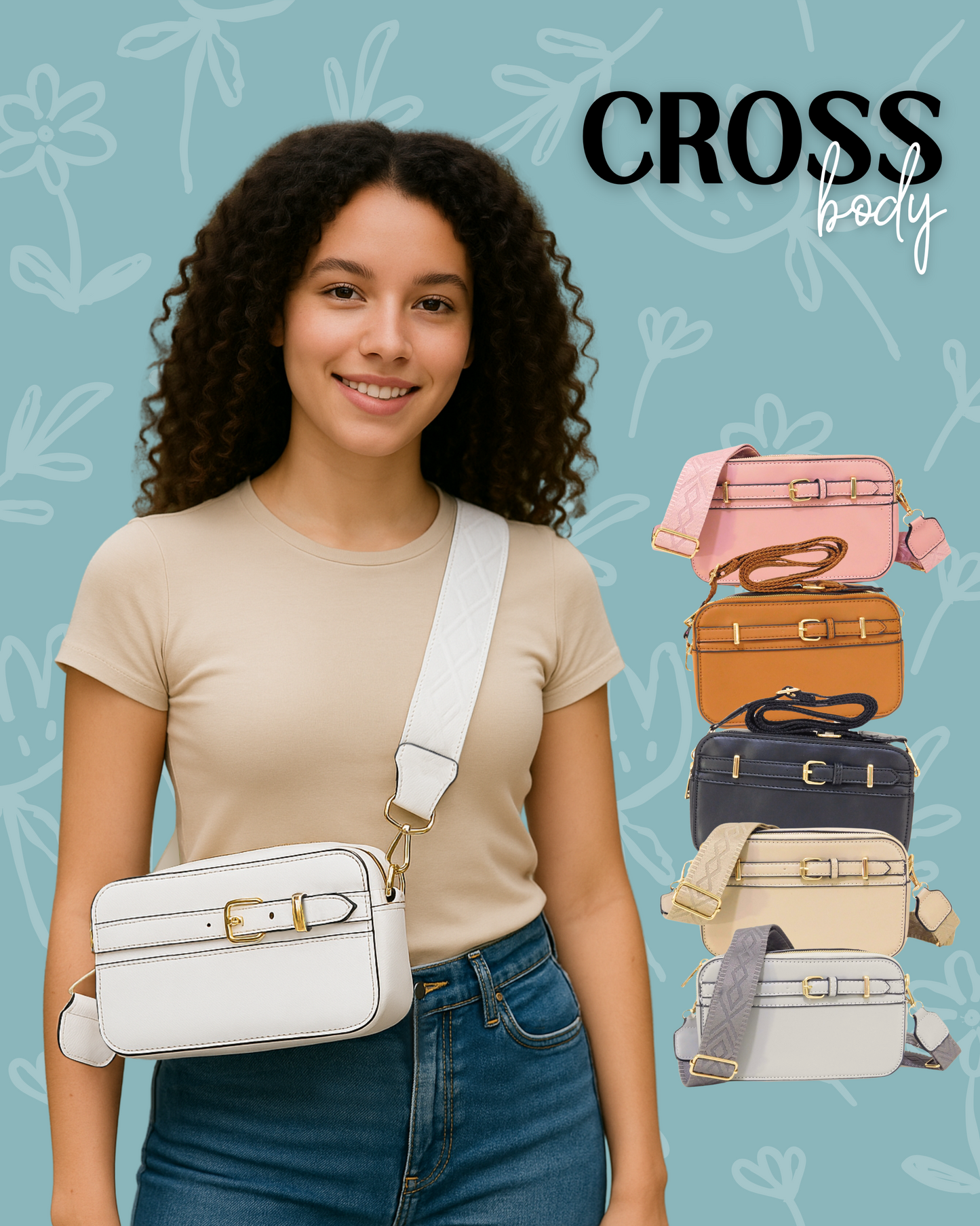 Crossbody con doble zipper y correa decorativa