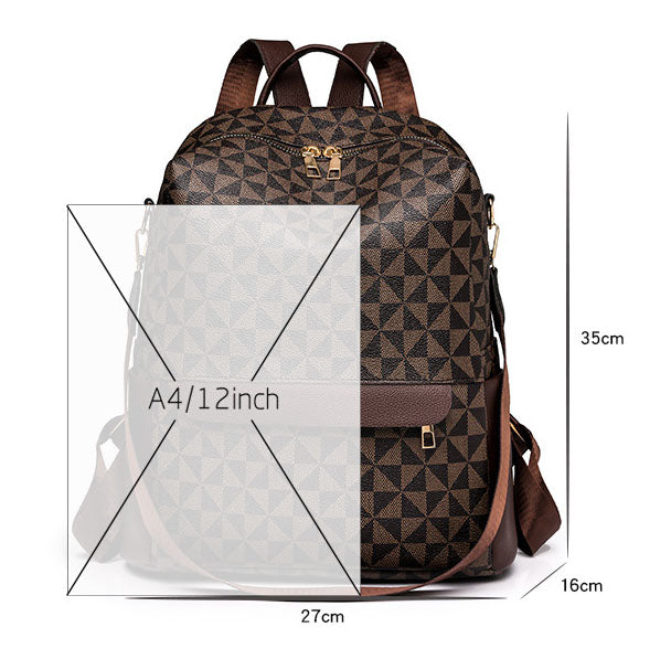 Mochila Negra con Diseño Geométrico y Detalles en Dorado