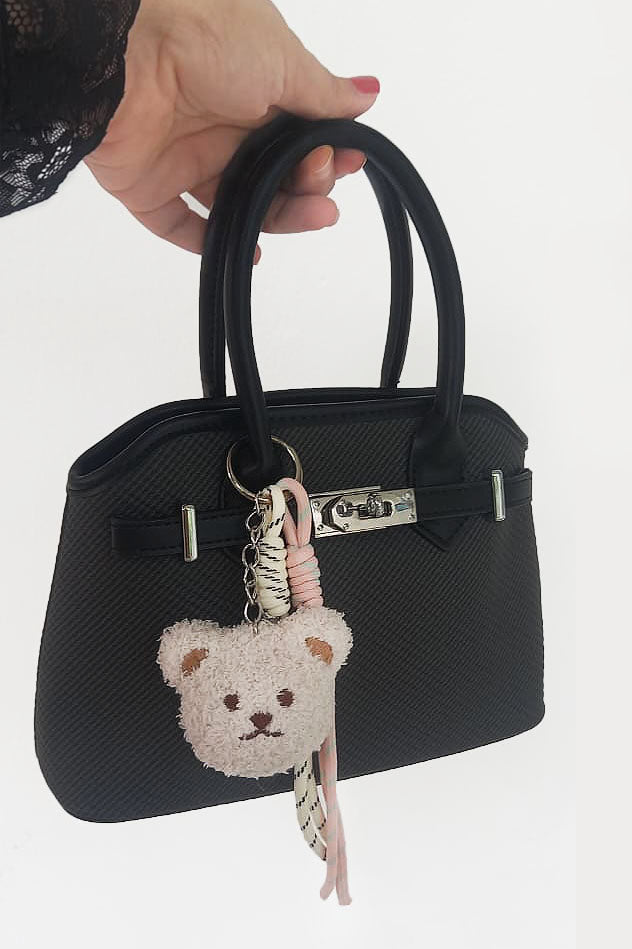 Mini cartera con cierre frontal decorativo y llavero de osito