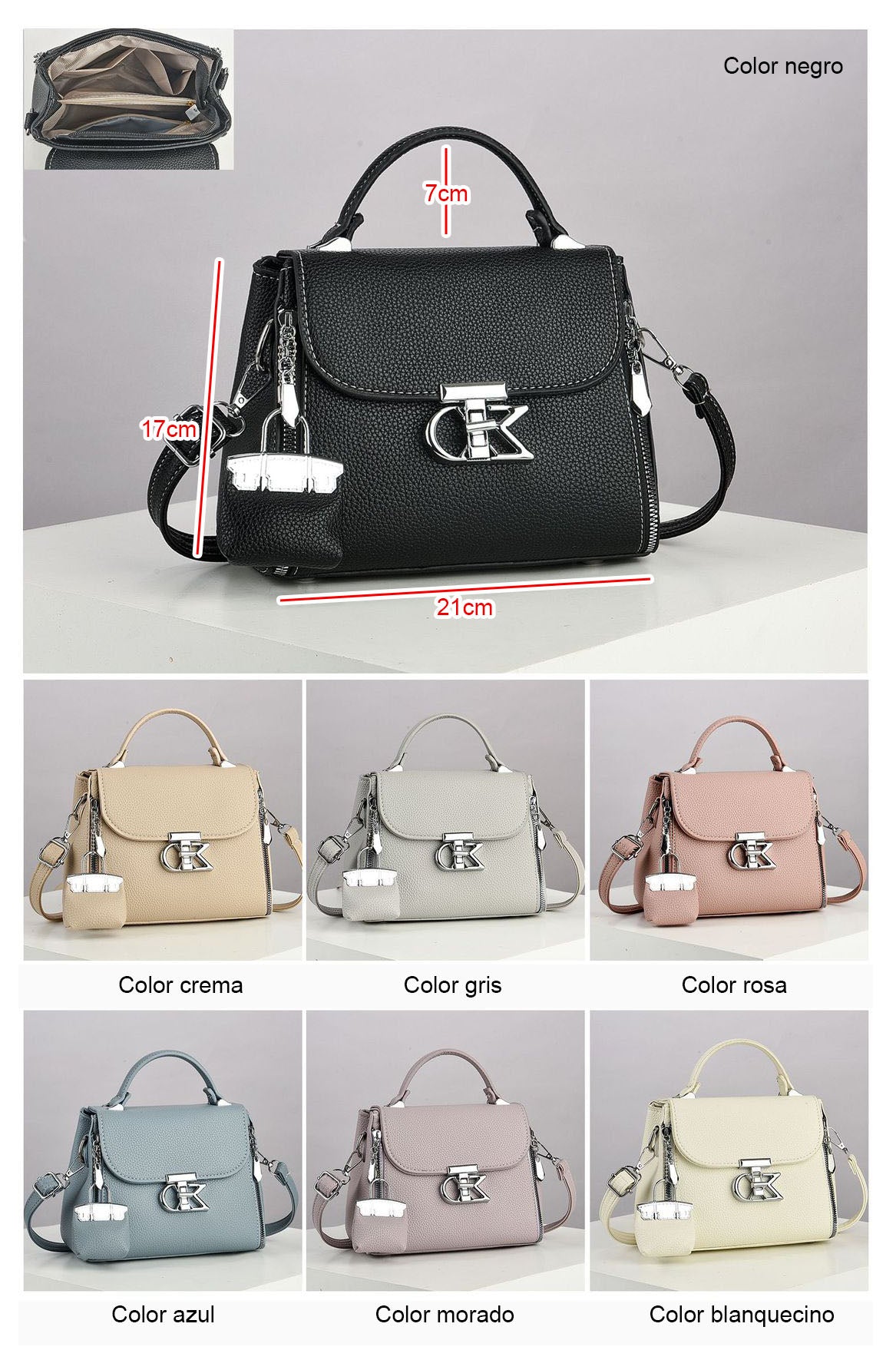 Bolso pequeño con hebilla plateada y mini monedero colgante