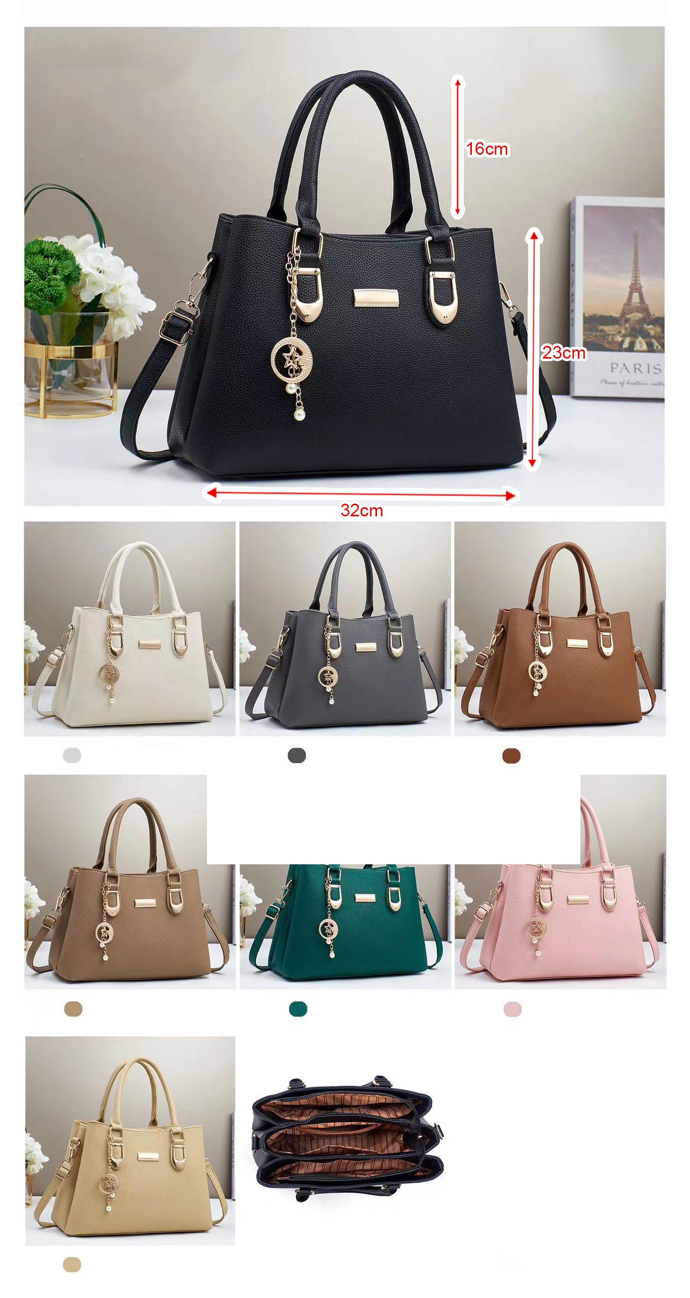 Cartera mediana con llavero y detalles en dorado