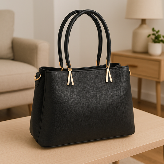 Cartera mediana con textura granulada y detalles en dorado