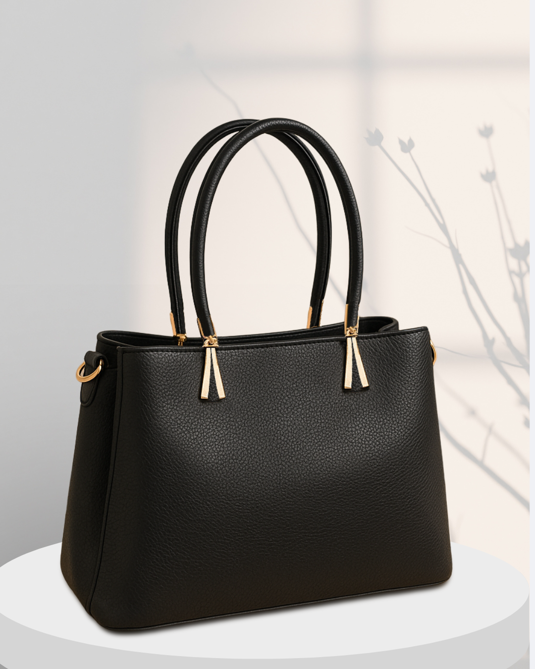 Cartera mediana con textura granulada y detalles en dorado