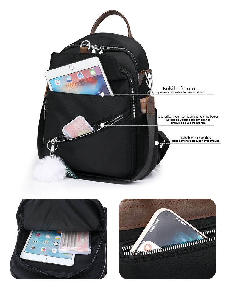 Mochila en tela con multiples compartimentos