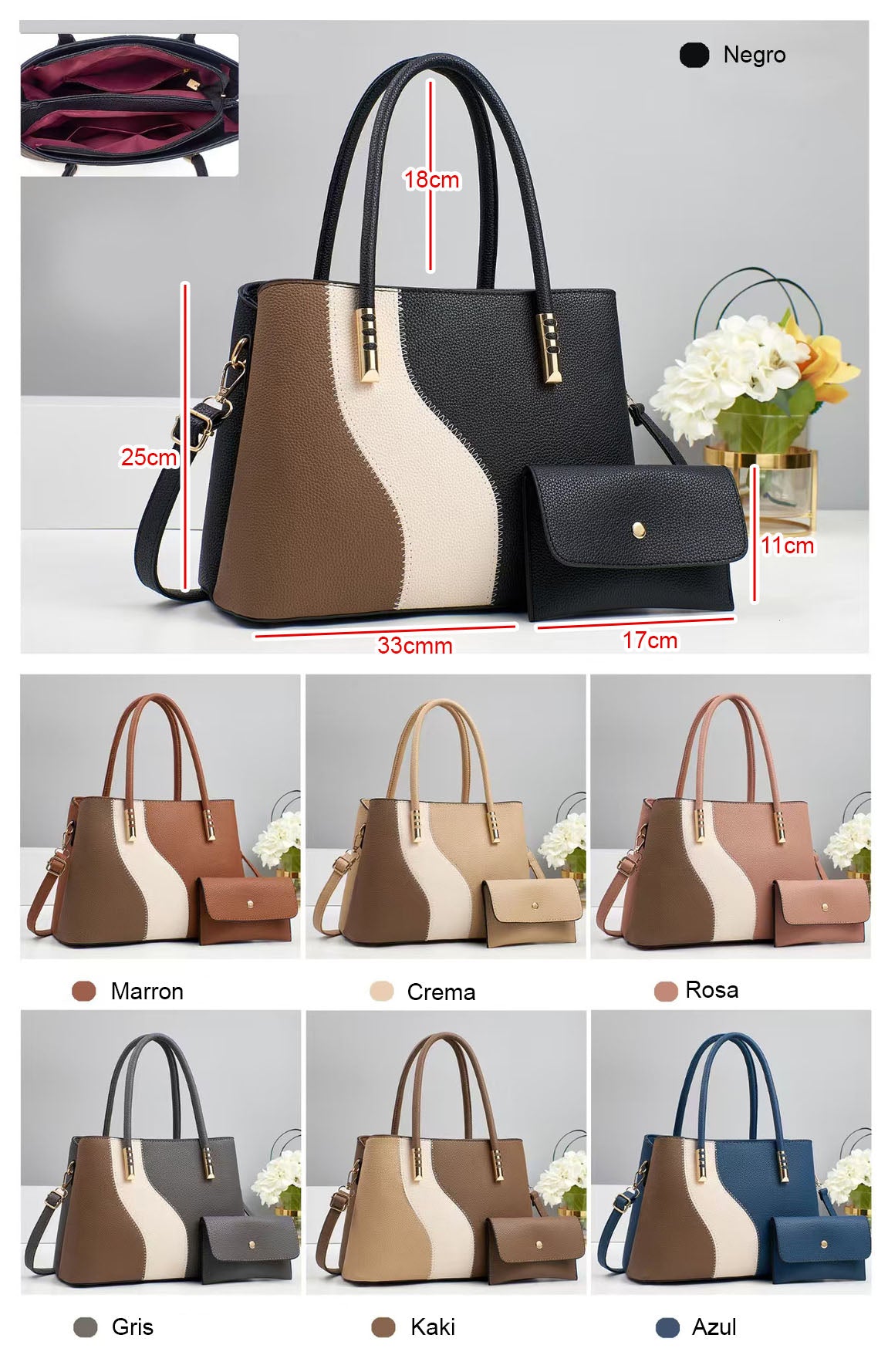 Set de cartera bicolor con sobre