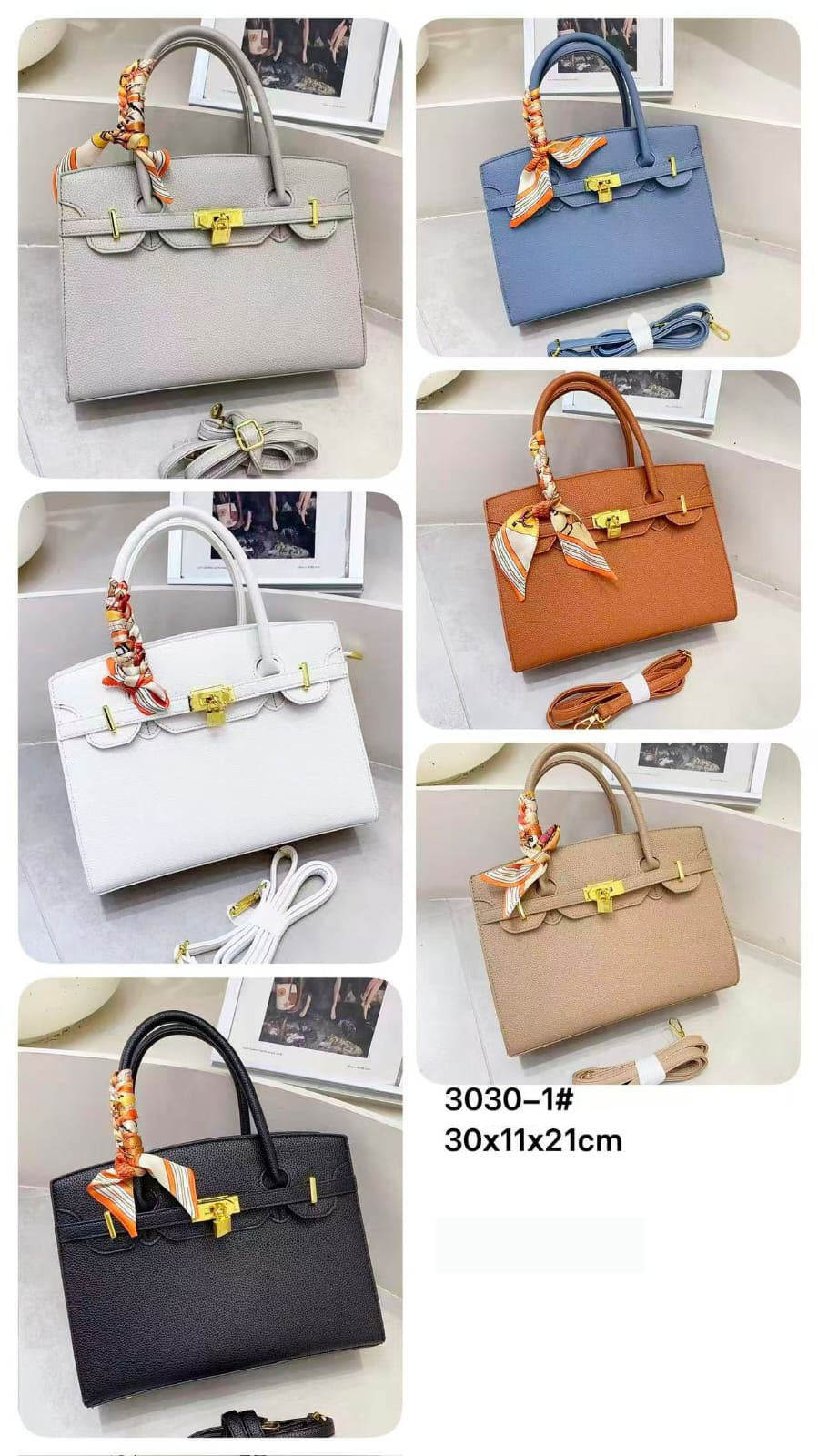 Cartera tipo Birkin con pañuelo y correa larga incluida