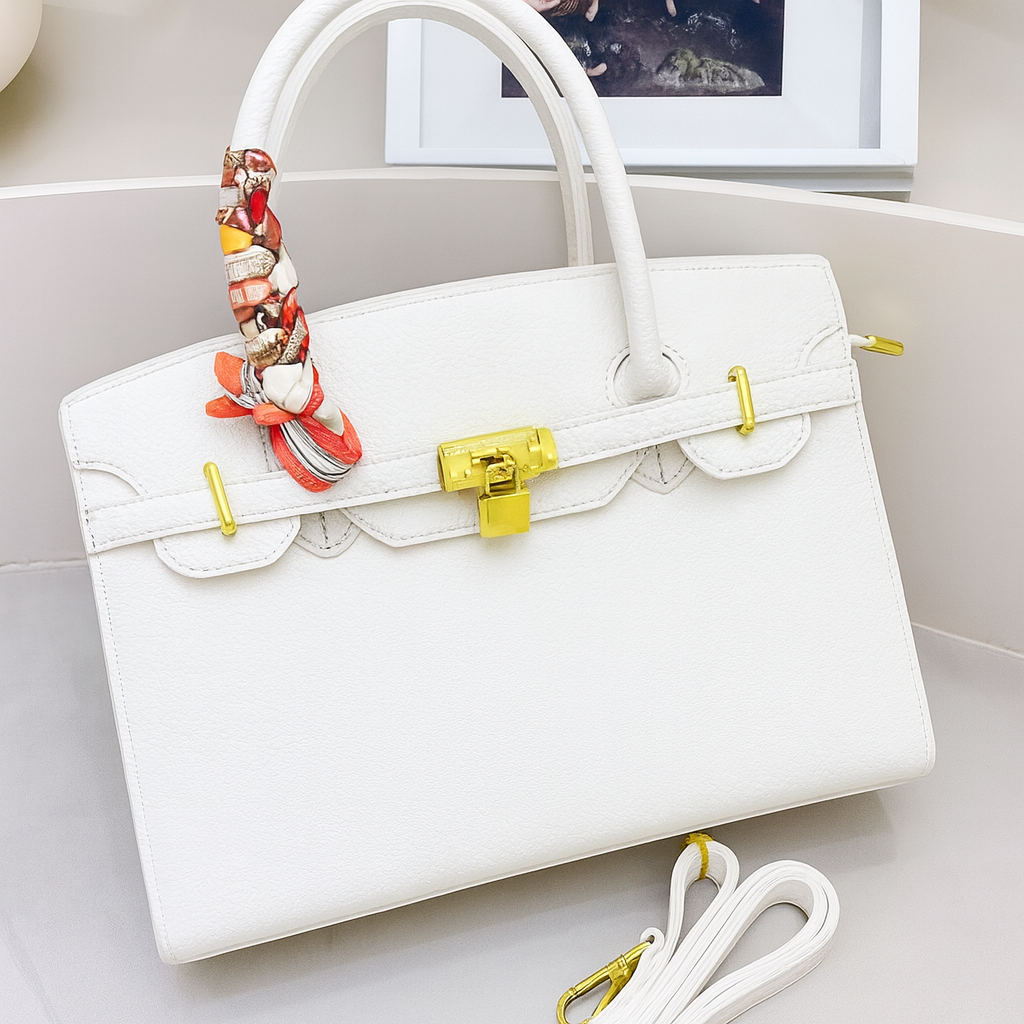 Cartera tipo Birkin con pañuelo y correa larga incluida