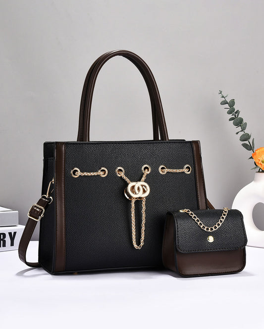 Set de cartera con cadena frontal decorativa y bolsito a juego