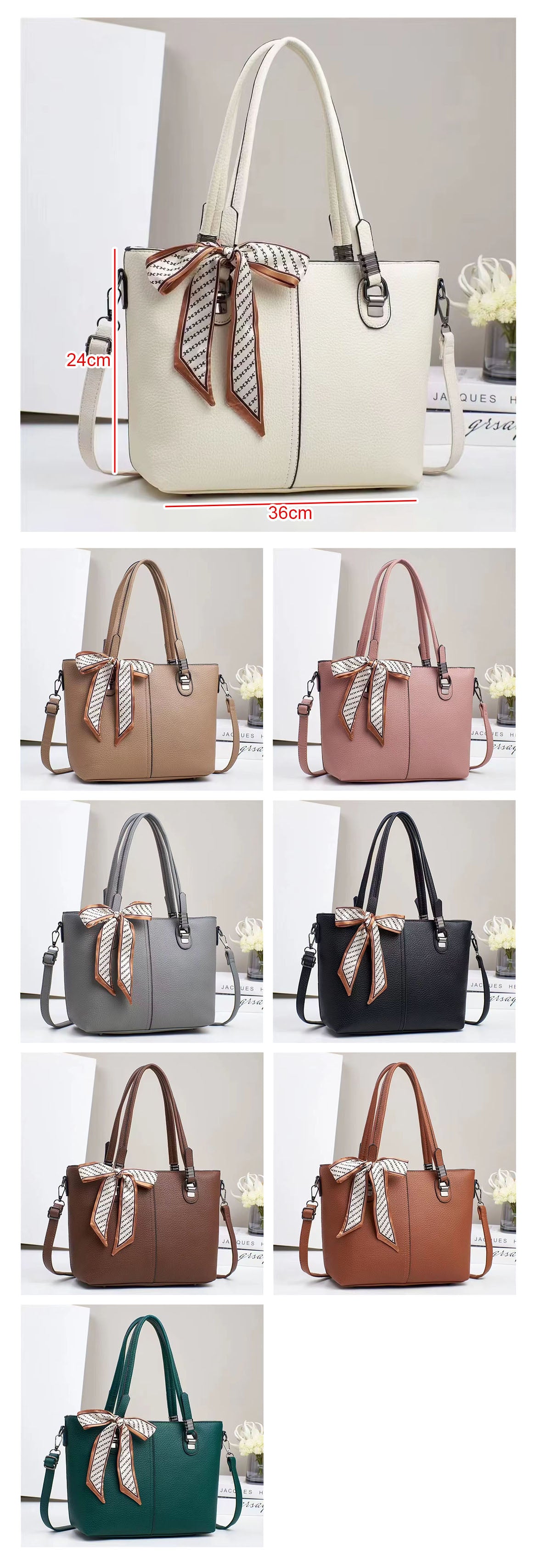 Bolso elegante con pañuelo decorativo y cierre superior