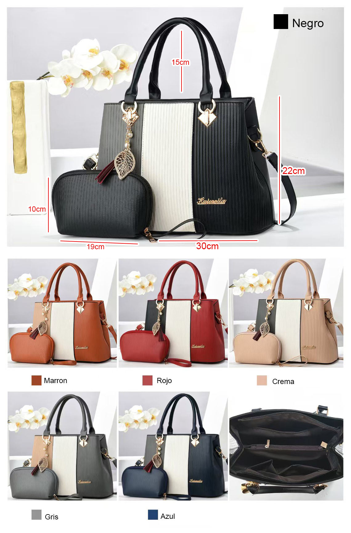 Cartera con diseño tricolor y neceser incluido