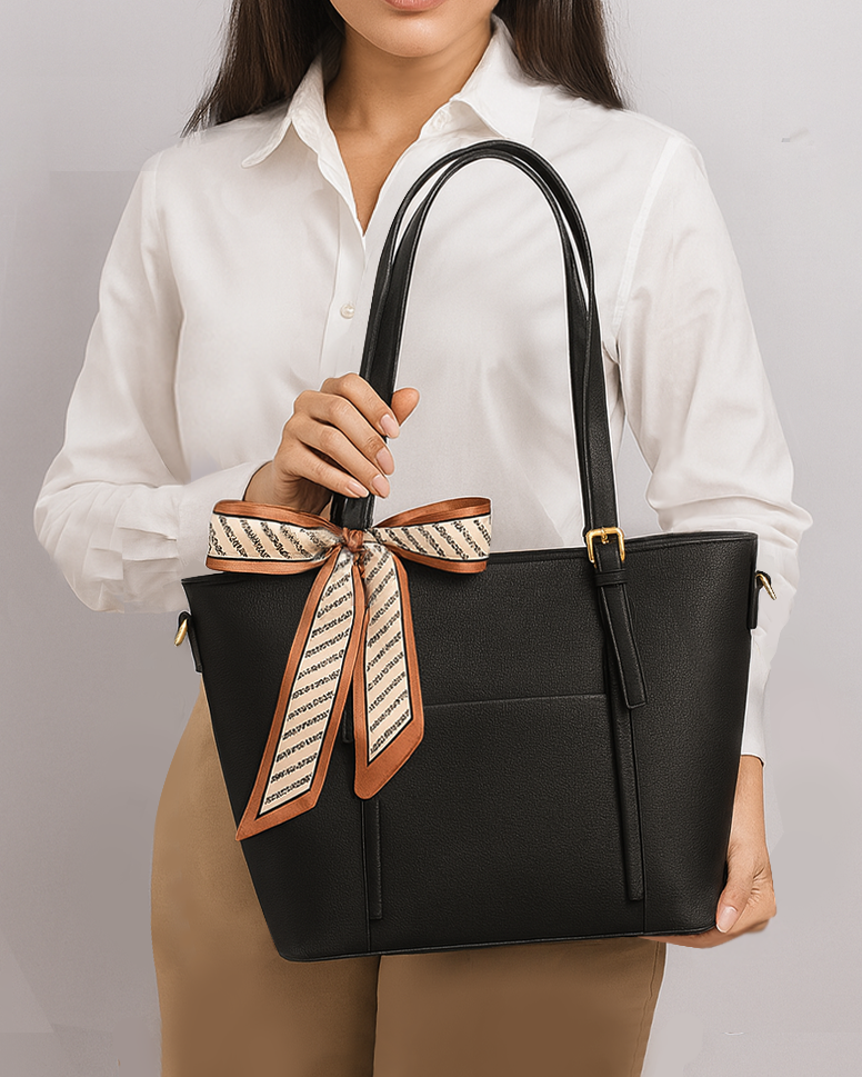 Cartera grande con bolsillo frontal y bufanda decorativa