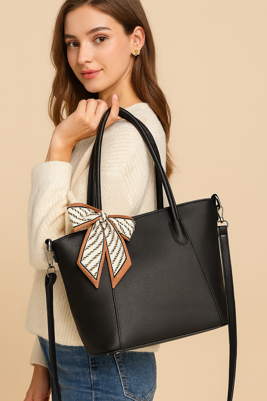 Cartera espaciosa con bufanda