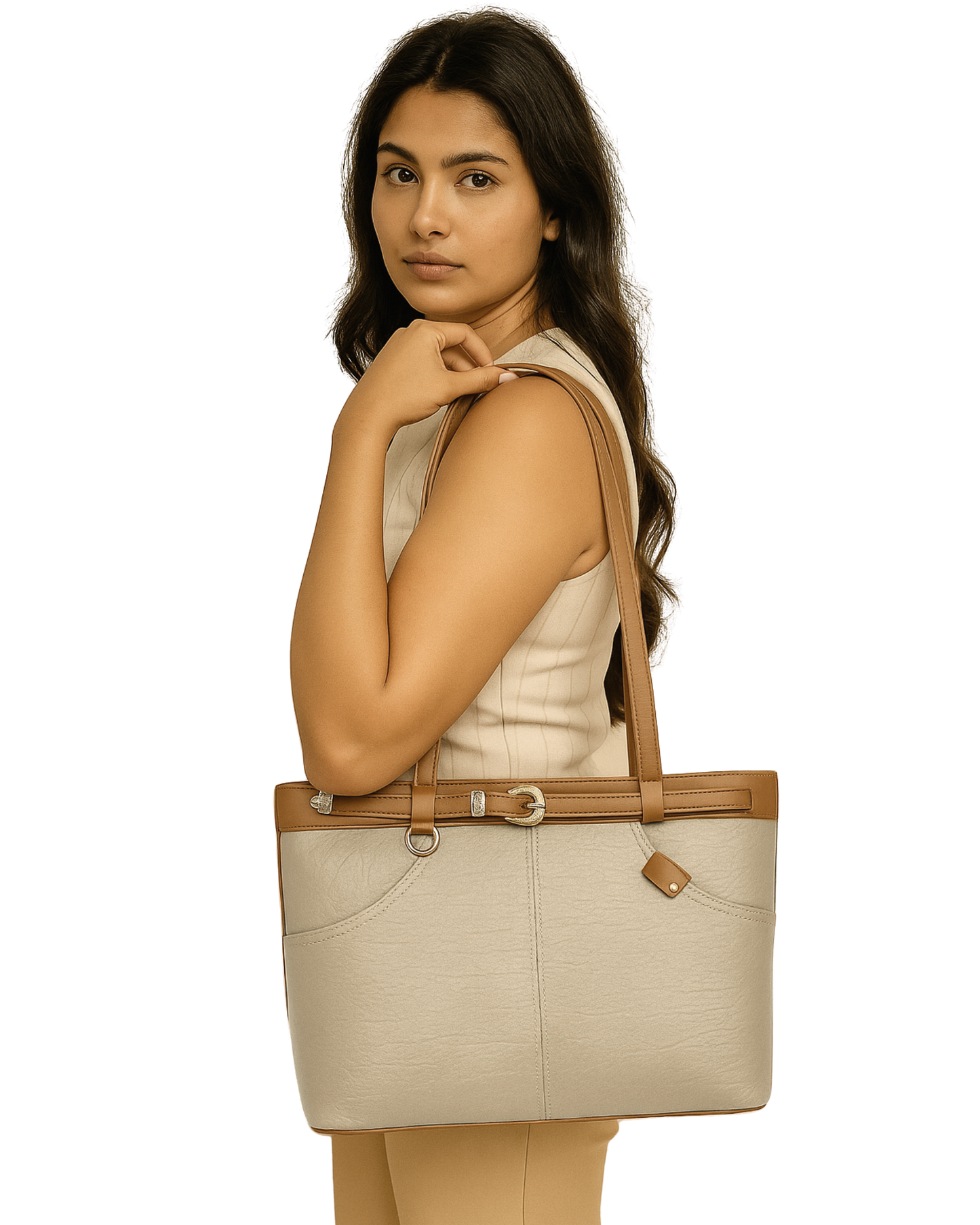 Black Friday • Cartera espaciosa tipo bolso con detalles en plateado