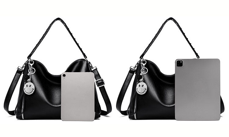 Cartera de Gran Capacidad con Colgante Sonriente – Modelo Suave y Moderno