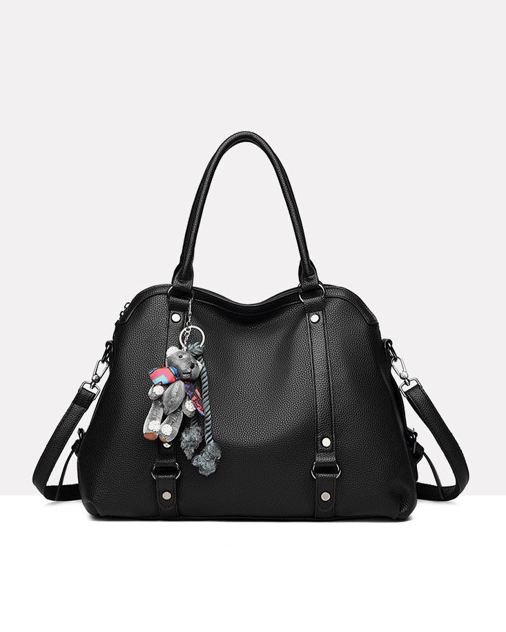 Bolso Mediano Suave de Tacto Liso, con Doble Asa, con Cierre Principal y Muñeco Decorativo