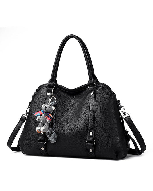 Bolso Mediano Suave de Tacto Liso, con Doble Asa, con Cierre Principal y Muñeco Decorativo
