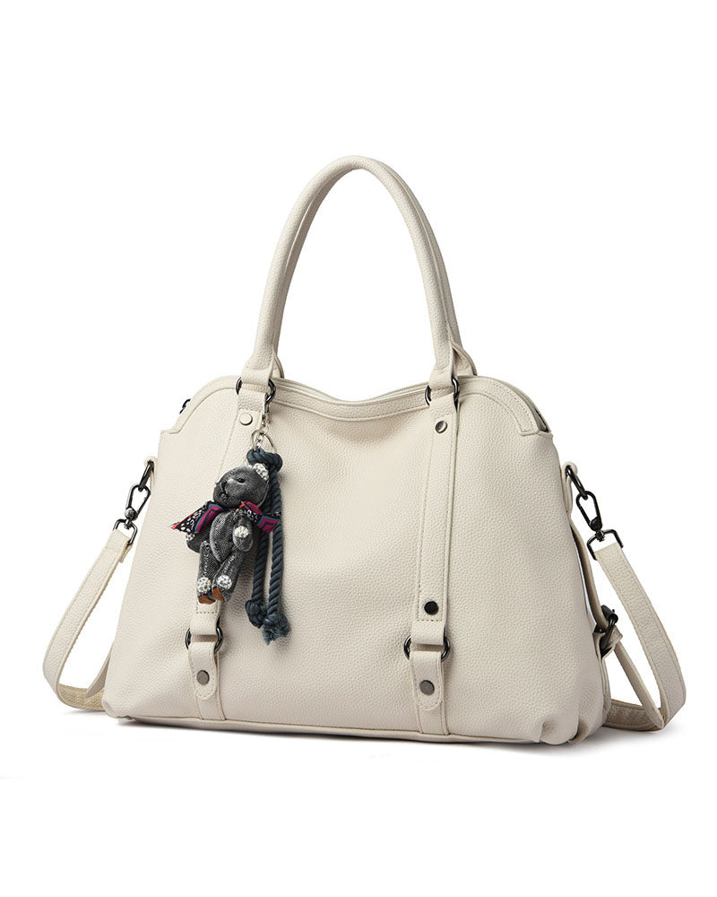 Bolso Mediano Suave de Tacto Liso, con Doble Asa, con Cierre Principal y Muñeco Decorativo