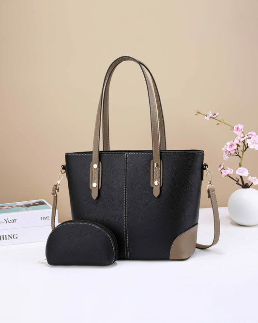 Set de Cartera Grande con Monedero – Diseño Bicolor y Interior Dividido