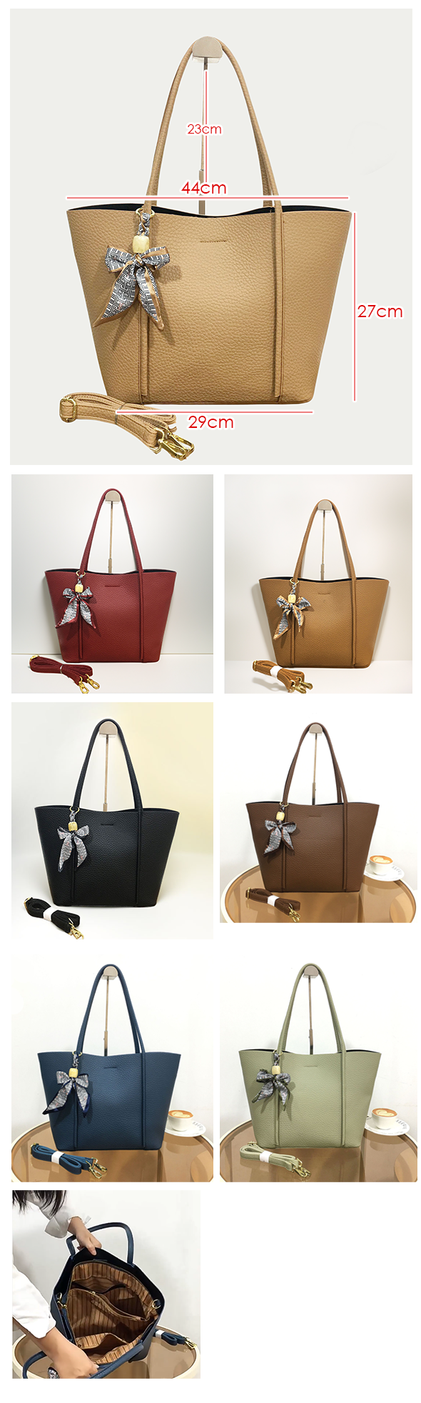 Cartera de Gran Capacidad con Pañuelo Decorativo – Diseño Suave y Espacioso, Interior con divisiones