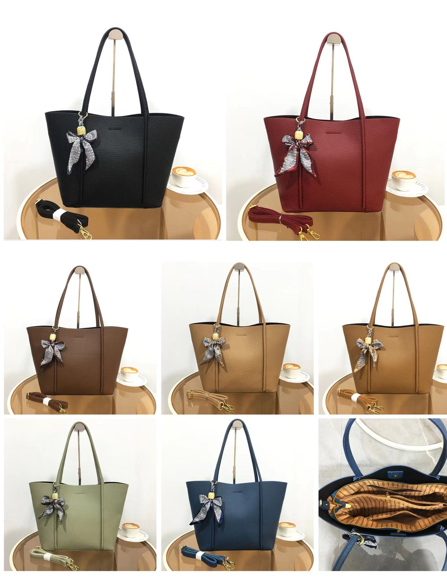 Cartera de Gran Capacidad con Pañuelo Decorativo – Diseño Suave y Espacioso, Interior con divisiones