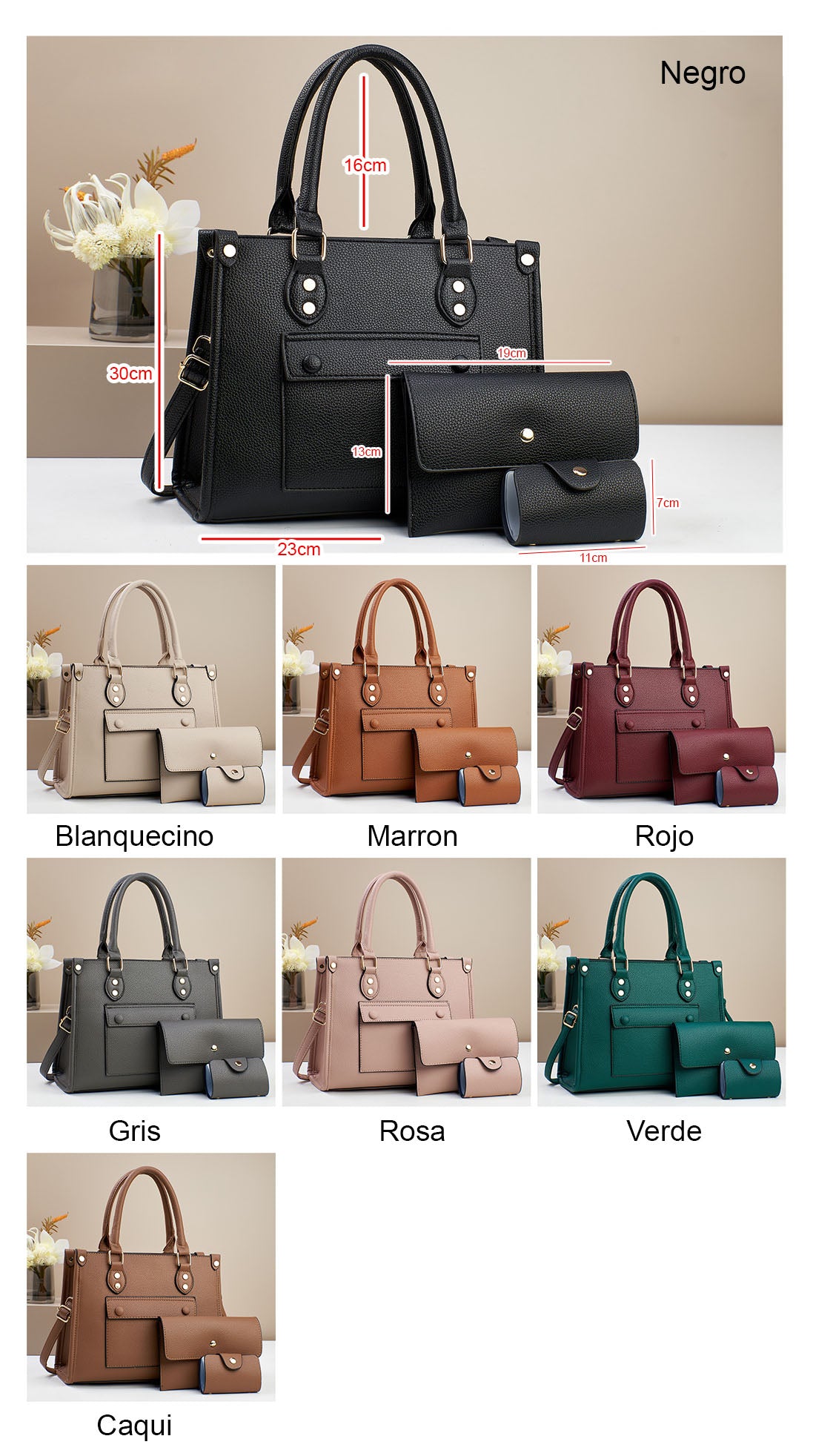 Combo tres piezas, carteras con sobre y tarjetero