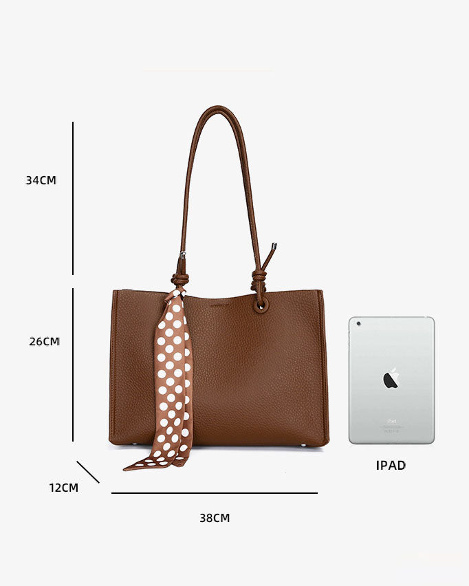 Cartera Tipo Tote de Asas Largas con Pañuelo Decorativo y Estuche Interno removible  – Diseño Texturizado y Práctico