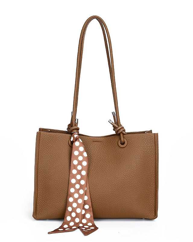 Cartera Tipo Tote de Asas Largas con Pañuelo Decorativo y Estuche Interno removible  – Diseño Texturizado y Práctico