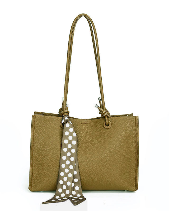 Cartera Tipo Tote de Asas Largas con Pañuelo Decorativo y Estuche Interno removible  – Diseño Texturizado y Práctico