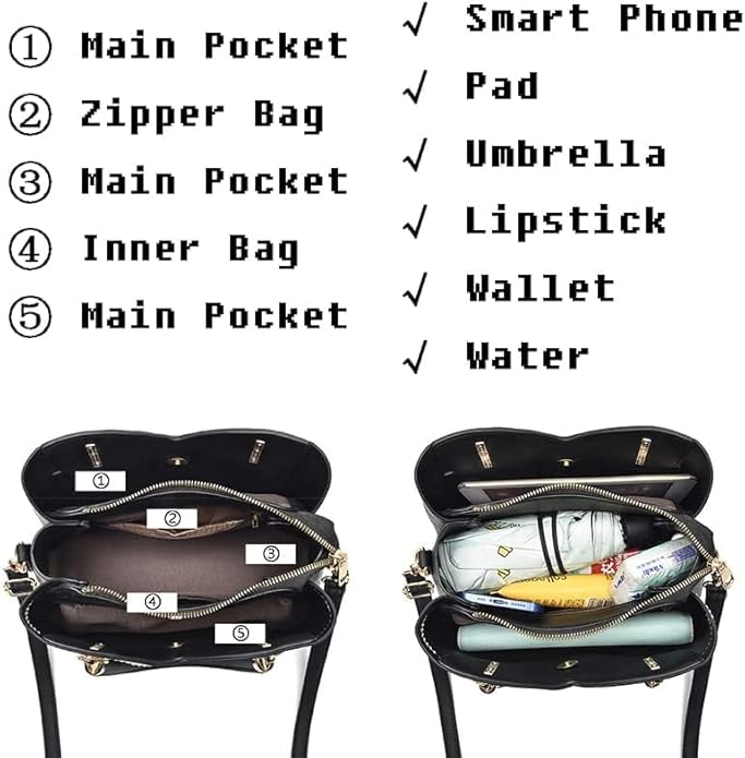 Bolso de mano con asas doble, correa de hombro desmontable. Dije decorativo plateado