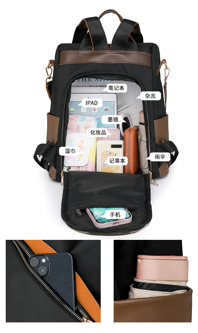 Mochila de tela con Pompon Blanco y Detalles en Marron